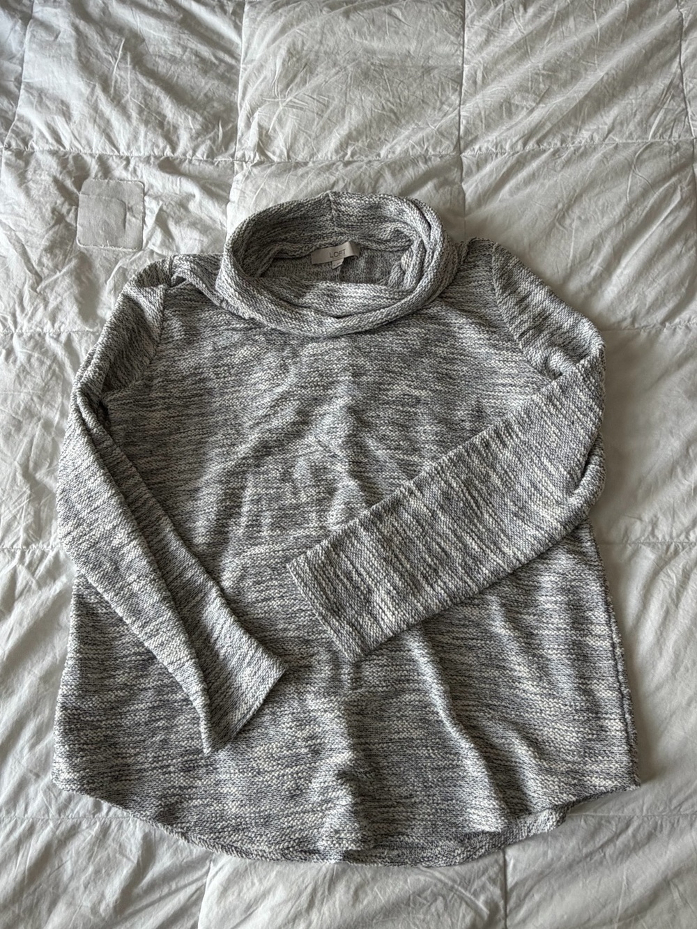 LOFT Cozy Gray Marled Cowl Neck Sweater